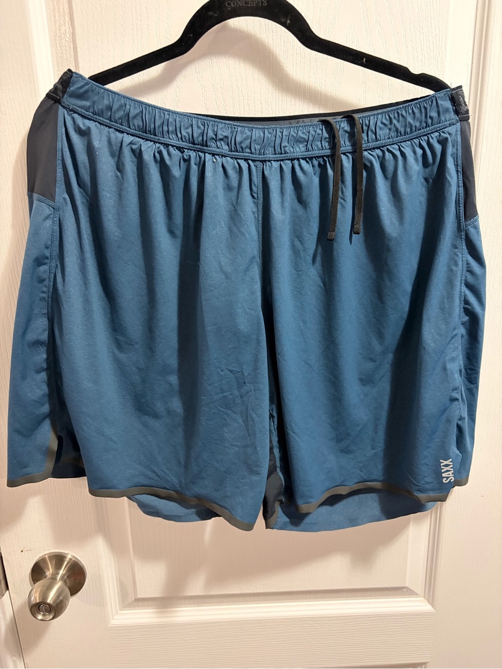 Saxx Teal Blue Athletic Shorts with Black Drawstring